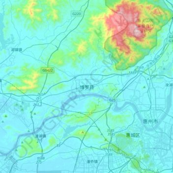 Mapa topográfico Boluo, altitud, relieve