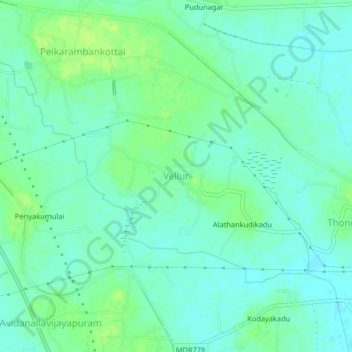 Mapa topográfico Vellur, altitud, relieve