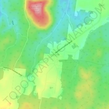 Mapa topográfico Lyonville, altitud, relieve