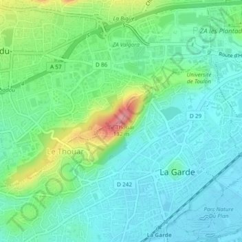 Mapa topográfico La Valette-du-Var, altitud, relieve