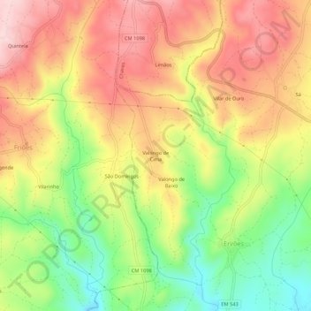 Mapa topográfico Valongo de Cima, altitud, relieve