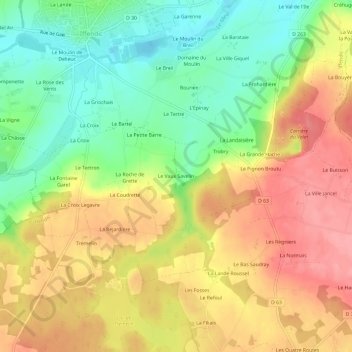 Mapa topográfico Le Vaux Savelin, altitud, relieve