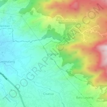 Mapa topográfico Jogjogan, altitud, relieve