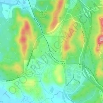 Mapa topográfico Emerson, altitud, relieve