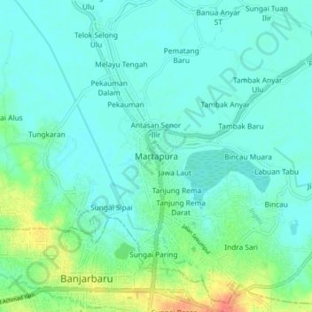 Mapa topográfico Martapura, altitud, relieve