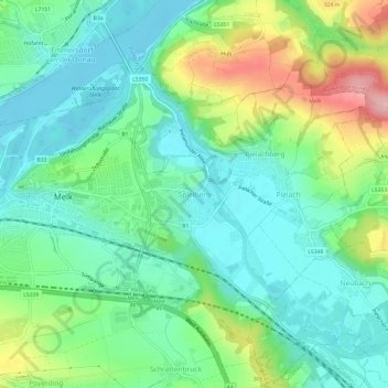 Mapa topográfico Spielberg, altitud, relieve