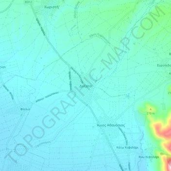 Mapa topográfico Doxato, altitud, relieve