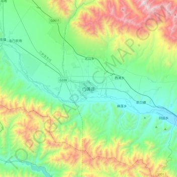 Mapa topográfico Menyuan, altitud, relieve