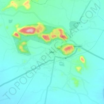 Mapa topográfico Idar, altitud, relieve