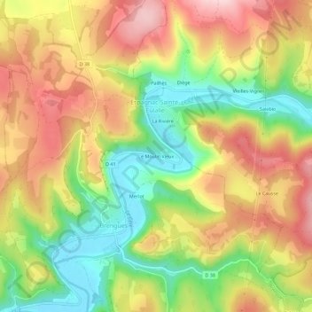 Mapa topográfico Le Moulin Vieux, altitud, relieve