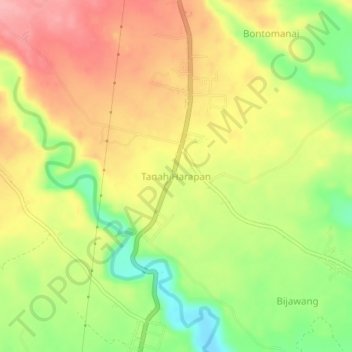 Mapa topográfico Tanah Harapan, altitud, relieve