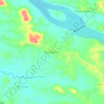Mapa topográfico Shambhuru, altitud, relieve