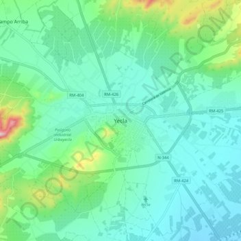 Mapa topográfico Yecla, altitud, relieve
