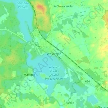 Mapa topográfico Woszczele, altitud, relieve
