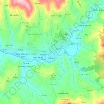 Mapa topográfico Gândara, altitud, relieve