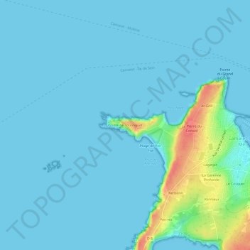Mapa topográfico Pointe de Toulinguet, altitud, relieve