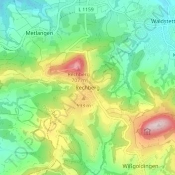Mapa topográfico Rechberg, altitud, relieve