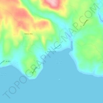 Mapa topográfico Detico Bajo, altitud, relieve