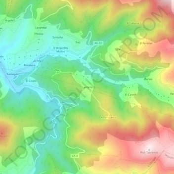 Mapa topográfico Lanteiro, altitud, relieve