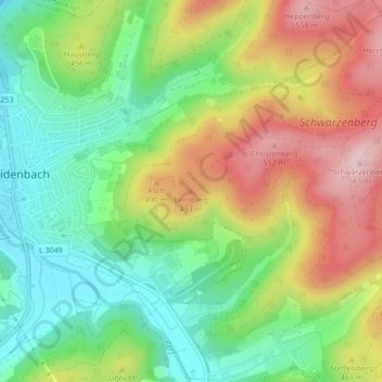 Mapa topográfico Bernberg, altitud, relieve