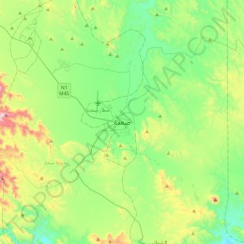 Mapa topográfico Sa`dah, altitud, relieve