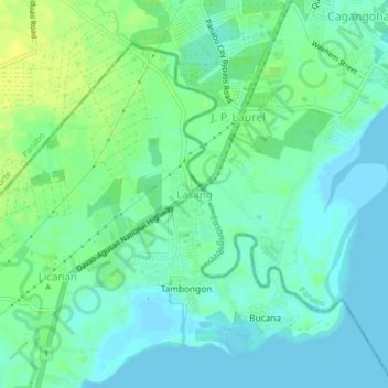 Mapa topográfico Lasang, altitud, relieve