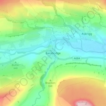 Mapa topográfico Bainbridge, altitud, relieve
