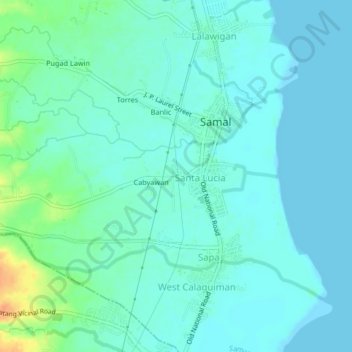 Mapa topográfico Bubuyog, altitud, relieve