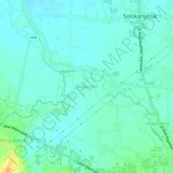 Mapa topográfico Mekarsari, altitud, relieve