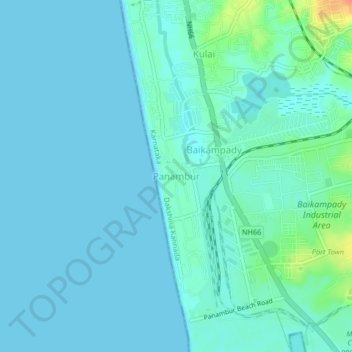 Mapa topográfico Panambur, altitud, relieve