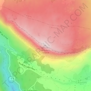 Mapa topográfico Sommet de Calern, altitud, relieve