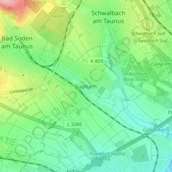 Mapa topográfico Sulzbach, altitud, relieve
