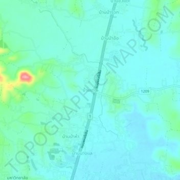 Mapa topográfico Ban Den, altitud, relieve