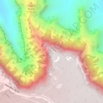 Mapa topográfico Yaki Point, altitud, relieve