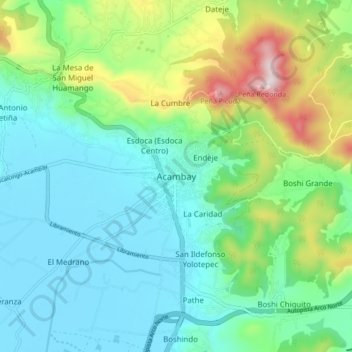 Mapa topográfico Acambay, altitud, relieve