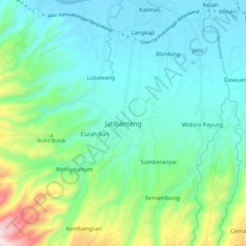 Mapa topográfico Jatibanteng, altitud, relieve