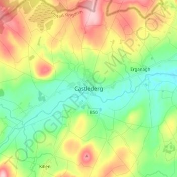 Mapa topográfico Castlederg, altitud, relieve