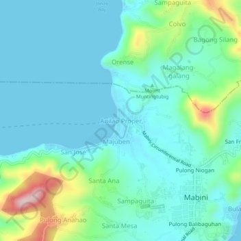 Mapa topográfico Anilao, altitud, relieve