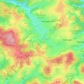 Mapa topográfico Padberg, altitud, relieve