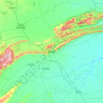 Mapa topográfico Bundi, altitud, relieve