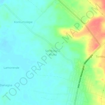 Mapa topográfico Spt Kotano Wuna, altitud, relieve