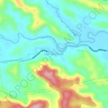 Mapa topográfico Malinao Ibaba, altitud, relieve