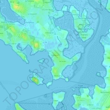 Mapa topográfico Kerleguen, altitud, relieve