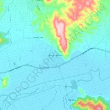 Mapa topográfico Farkadona, altitud, relieve