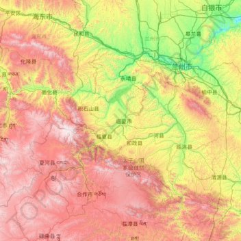 Mapa topográfico Préfecture Autonome Hui de Linxia, altitud, relieve