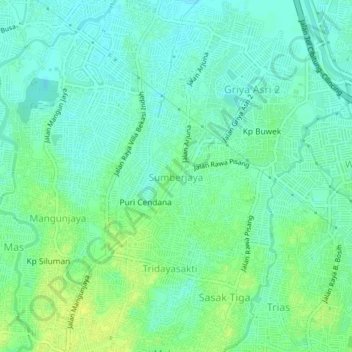 Mapa topográfico Sumberjaya, altitud, relieve