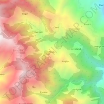 Mapa topográfico Mewār, altitud, relieve