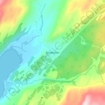 Mapa topográfico Achahoish, altitud, relieve