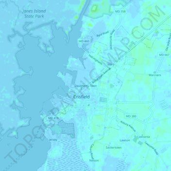 Mapa topográfico Daugherty Town, altitud, relieve