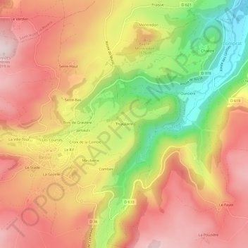 Mapa topográfico Thiaulaire, altitud, relieve